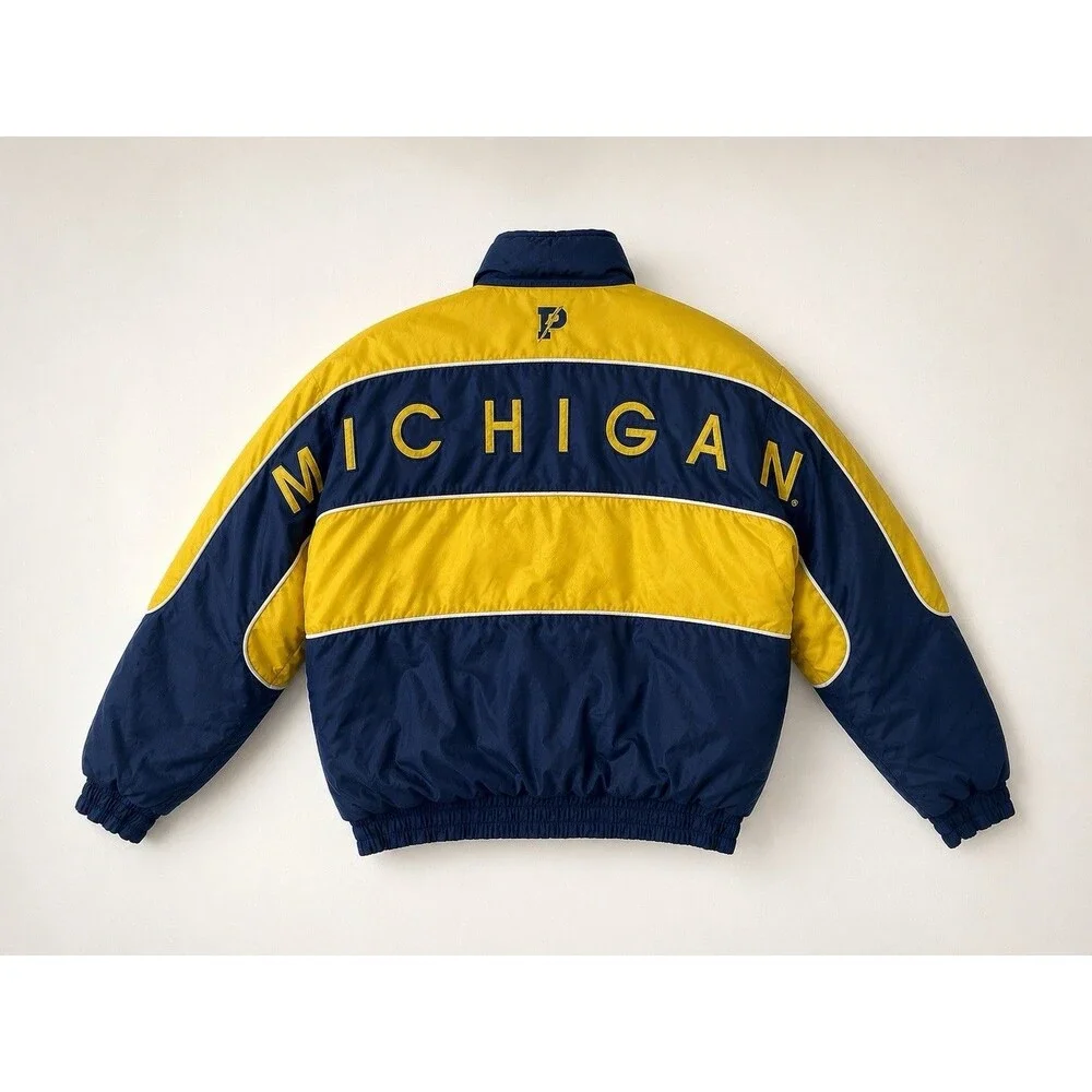 Vintage Pro Player Michigan Wolverines Reversible Puffer Jacket XL USA